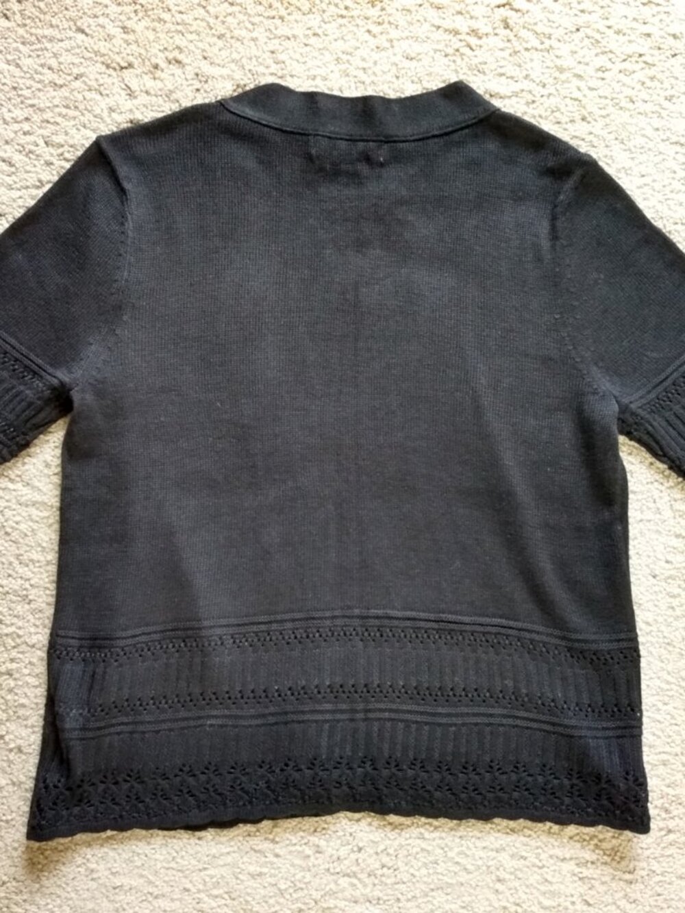 Liz Claiborne Black Crochet Cardigan Women's Large Open Front Lace Sweater NWOT - Picture 2 of 8